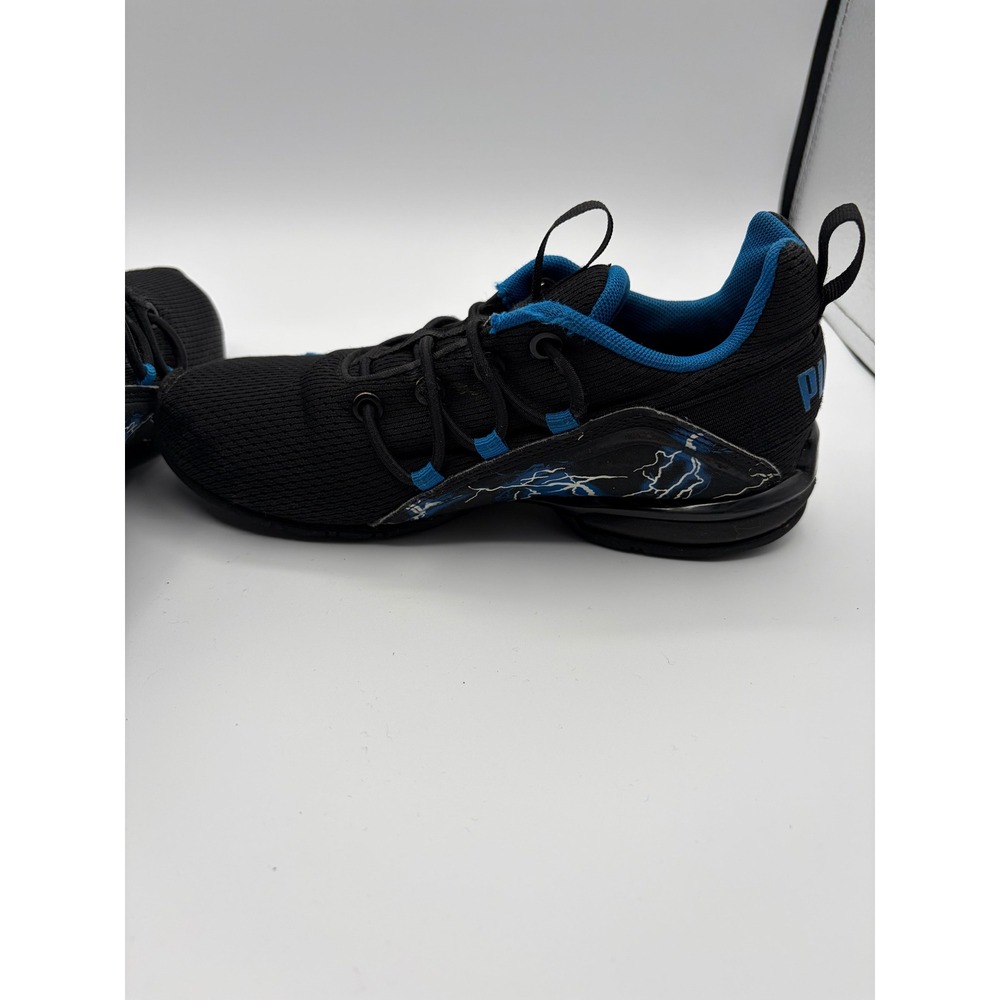 Puma Axelion Lightning Sneakers Kids Size 2C Black Blue Athletic Running Shoes - Picture 5 of 9
